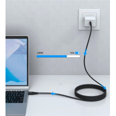 Kabelinė USB C-USB-C kabelis su PD 3.1 240W Magnetinio organizatoriaus 1.8m - juoda