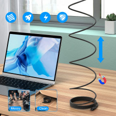 Kabelinė USB C-USB-C kabelis su PD 3.1 240W Magnetinio organizatoriaus 1.8m - juoda