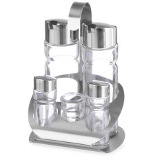 Edelstahlgewürze Set Salzpfeffer-Öl-Essig-Schultzahnstocher - Hendi 465363