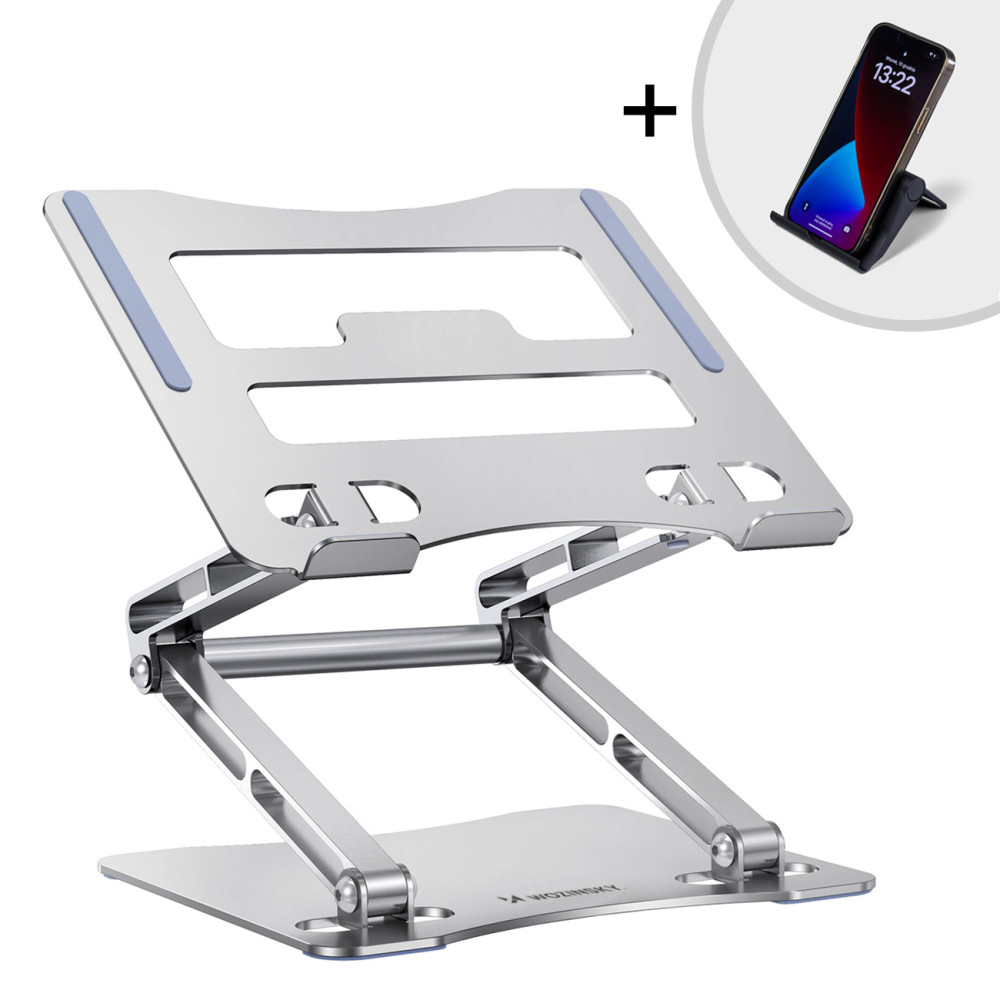 Soporte de aluminio portátil + Soporte para teléfono inteligente - Plata