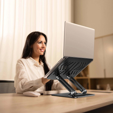 Supporto per laptop in alluminio 360 + supporto per smartphone - Nero