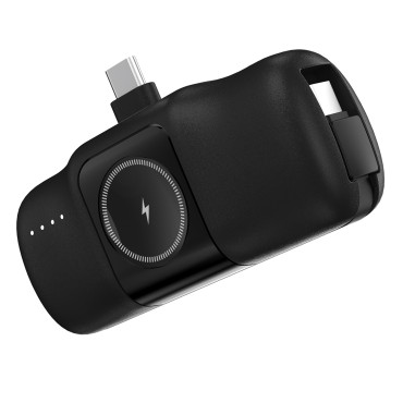 Mini PowerBank 5000mAh 15W USB-C og oplader til Apple Se - sort