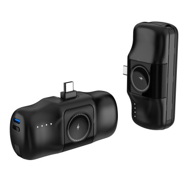 Mini Powerbank 5000mAh 15W USB-C en oplader voor Apple Horloge - zwart