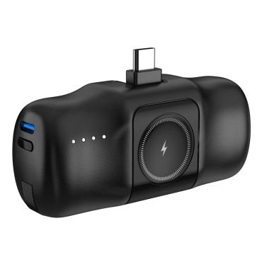 Mini Powerbank 5000mAh 15w USB-C und Ladegerät für Apple Uhr - schwarz