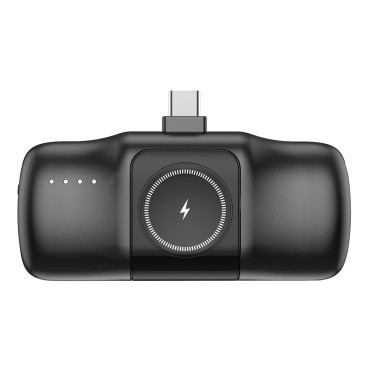 Mini Powerbank 5000mAh 15W USB-C en oplader voor Apple Horloge - zwart