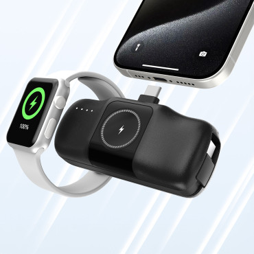 Mini PowerBank 5000mAh 15W USB-C og oplader til Apple Se - sort