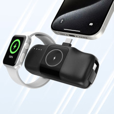 Mini PowerBank 5000mAh 15W USB-C og oplader til Apple Se - sort