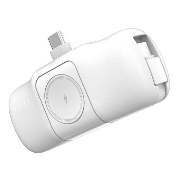 Mini Powerbank 5000mAh 15W USB-C y cargador para Apple Reloj - blanco