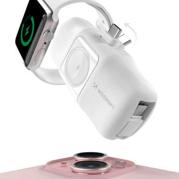 Mini Powerbank 5000mAh 15W USB-C y cargador para Apple Reloj - blanco
