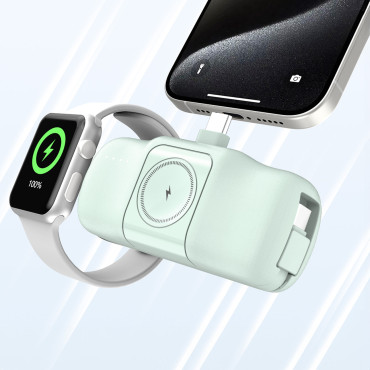 Mini powerbank 5000mAh 15w USB-C e carregador para Apple Assista - Verde