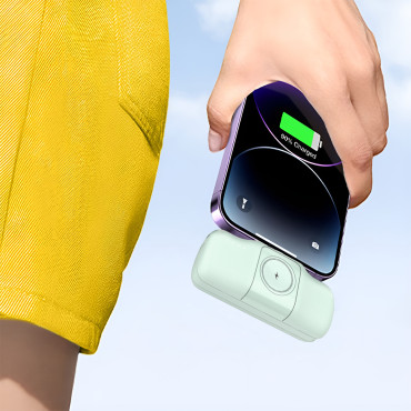 Mini powerbank 5000mAh 15w USB-C e carregador para Apple Assista - Verde