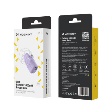 Mini PowerBank 5000mah 15W USB-C un lādētājs Apple Skatīties - violeta