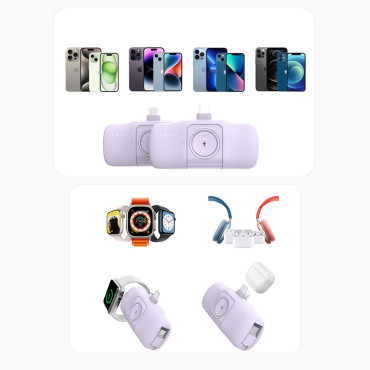 Mini powerbank 5000mah 15w USB-C και φορτιστής για Apple Παρακολουθήστε - μοβ