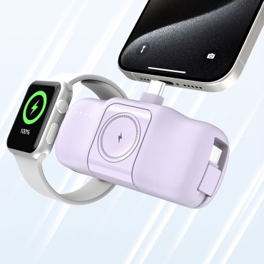 Mini PowerBank 5000mah 15W USB-C un lādētājs Apple Skatīties - violeta