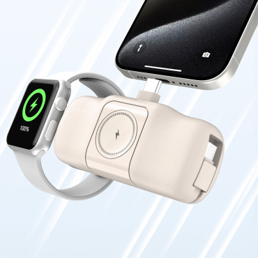 Mini Powerbank 5000mAh 15W USB-C and charger for Apple Watch - beige
