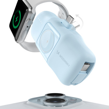 Mini PowerBank 5000Mah 15W USB-C in polnilnik za Apple Watch - modra