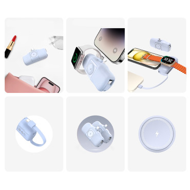 Mini PowerBank 5000Mah 15W USB-C in polnilnik za Apple Watch - modra