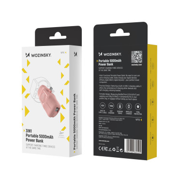 Mini Powerbank 5000mAh 15W USB-C and charger for Apple Watch - Pink