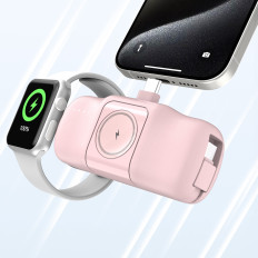 Mini PowerBank 5000mah 15W USB-C un lādētājs Apple Skatīties - rozā