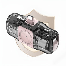 Mini PowerBank 5000mAh 15W USB-C og lader for Apple Se - rosa