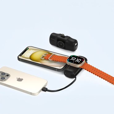 Mini PowerBank 5000mah 15W iPhone zibens un lādētājs Apple Skatīties - melns