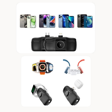 Mini Powerbank 5000mAh 15W iPhone Blitz und Ladegerät für Apple Uhr - schwarz