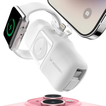 MINI POWERBANK 5000MAH 15W iPhone Lightning και φορτιστής για Apple Παρακολουθήστε - λευκό