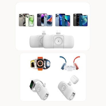 Mini PowerBank 5000mah 15W iPhone zibens un lādētājs Apple Skatīties - balta