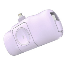 Mini Powerbank 5000mAh 15W iPhone Žaibas ir įkroviklis Apple Žiūrėti - violetinė