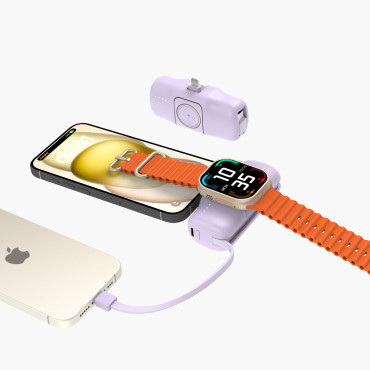 Mini PowerBank 5000mah 15W iPhone zibens un lādētājs Apple Skatīties - violeta