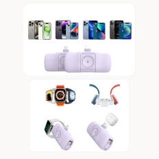 Mini Powerbank 5000mAh 15W iPhone-bliksem en oplader voor Apple Horloge - paars