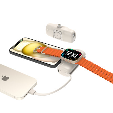 Mini Powerbank 5000mAh 15W iPhone Lightning and charger for Apple Watch - beige