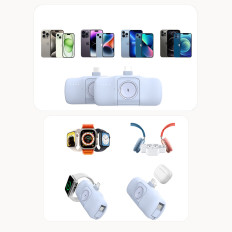 Mini Powerbank 5000mAh 15W iPhone Lightning ja laturi Apple Katso - sininen