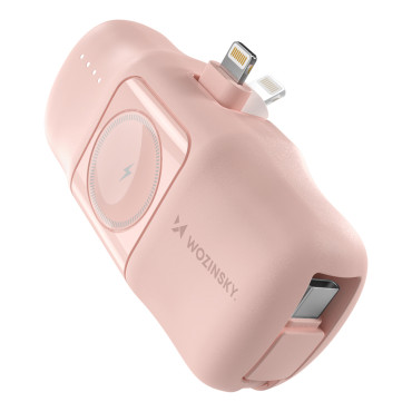 MINI POWERBANK 5000MAH 15W iPhone Lightning και φορτιστής για Apple Παρακολουθήστε - ροζ