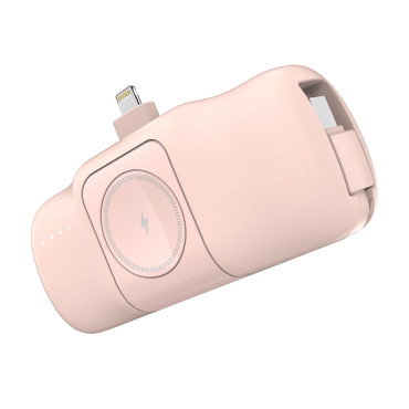 Mini Powerbank 5000mAh 15W iPhone Žaibas ir įkroviklis Apple Žiūrėti - Pink