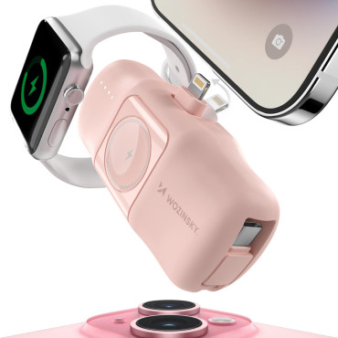 Mini Powerbank 5000mAh 15W iPhone Žaibas ir įkroviklis Apple Žiūrėti - Pink