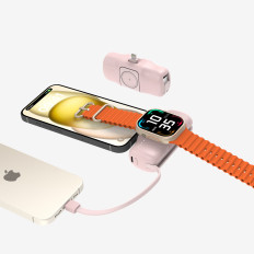Mini Powerbank 5000mAh 15W iPhone Žaibas ir įkroviklis Apple Žiūrėti - Pink