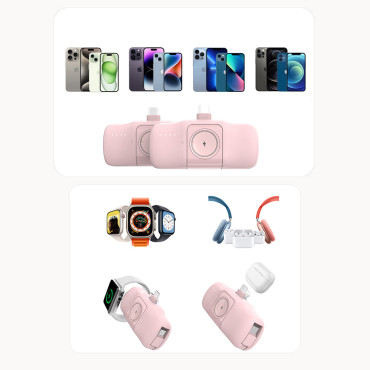 Mini Powerbank 5000mAh 15W Rayo y cargador para iPhone para Apple Reloj - rosa