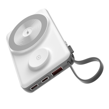 Power Bank 10000mAh LED USB-C USB-A Lightning Magsafe Apple Watch - valge