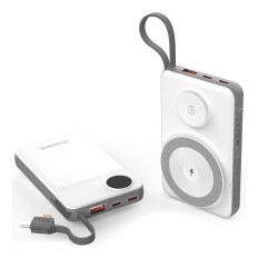 Power bank 10000mAh LED USB-C USB-A Lightning MagSafe Apple Watch - biały