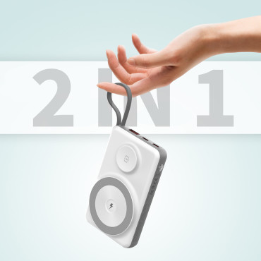 Power Bank 10000mAH LED USB-C USB-A blesk MagSafe Apple Sledujte - bílá