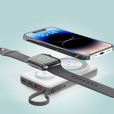 Power Bank 10000mAh LED USB-C USB-A LIGHTING MAGSAFE Apple Skatīties - balta
