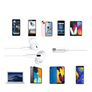 USB-C kõrvaklapid koos traadiga 1.2m - valge