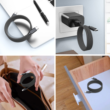 Kabelis USB-C 280W PD 3.1 Kabelis ar magnētisko organizatoru 1.2m - melns