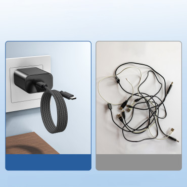 Kabelis USB-C 100W PD kabelis ar magnētisko organizatoru 1.2m - melns