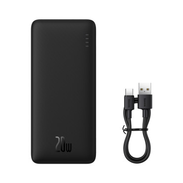 Powerbank Airpow 20W 10000mAh med USB-A CABLE - USB-C 30CM - Sort