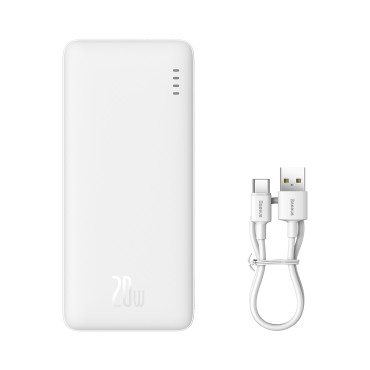 PowerBank Airpow 20W 10000mAh με καλώδιο USB-A - USB-C 30cm - Λευκό