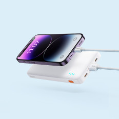 PowerBank AirPow 20W 10000mAh s USB-A Cable - USB-C 30cm - bílá