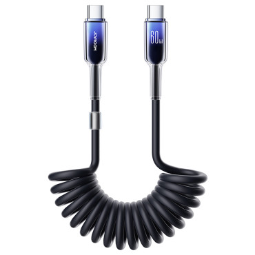 USB-C spiralni kabel - USB-C kristal-Clear serija 60w 1.5m - Črna