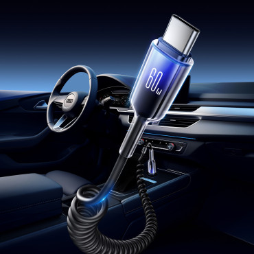 USB-C Spiral Cable - USB-C kristāla skaidra sērija 60W 1.5m - melns